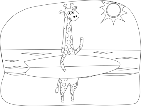 Giraffe On The Beach Coloring Page